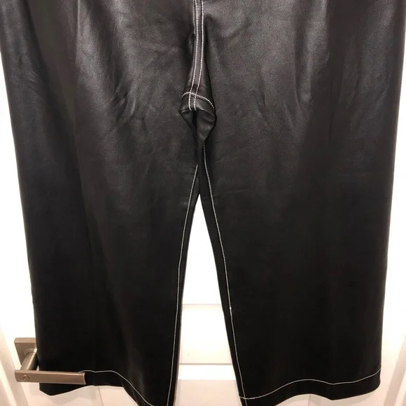 Anthropologie The Colette Faux-Leather Top-Stitch Crop Wide-Leg Pants Maeve 31 - Picture 3 of 6